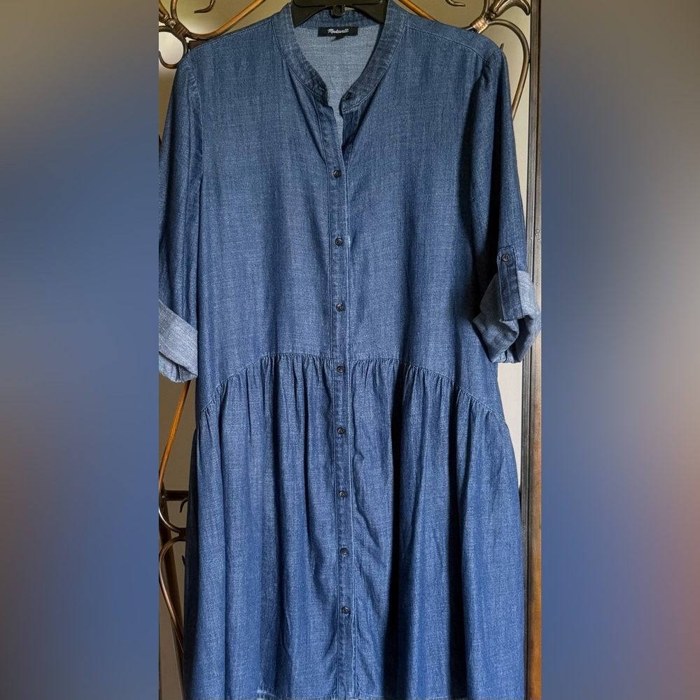 Madewell Button-Front Denim Shirt Dress in Deep Blue